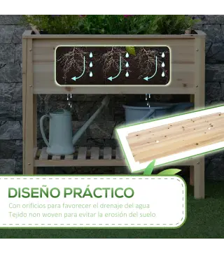 Huerto Urbano Elevado con Estante de Madera con Tela no Tejida para Cultivos Plantas Flores Jardín 90x40x81 cm Natural