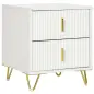 Mesilla de Noche con 2 Cajones Mesita de Noche Mesita Auxiliar con Patas de Metal para Dormitorio 40x40x47 cm Blanco