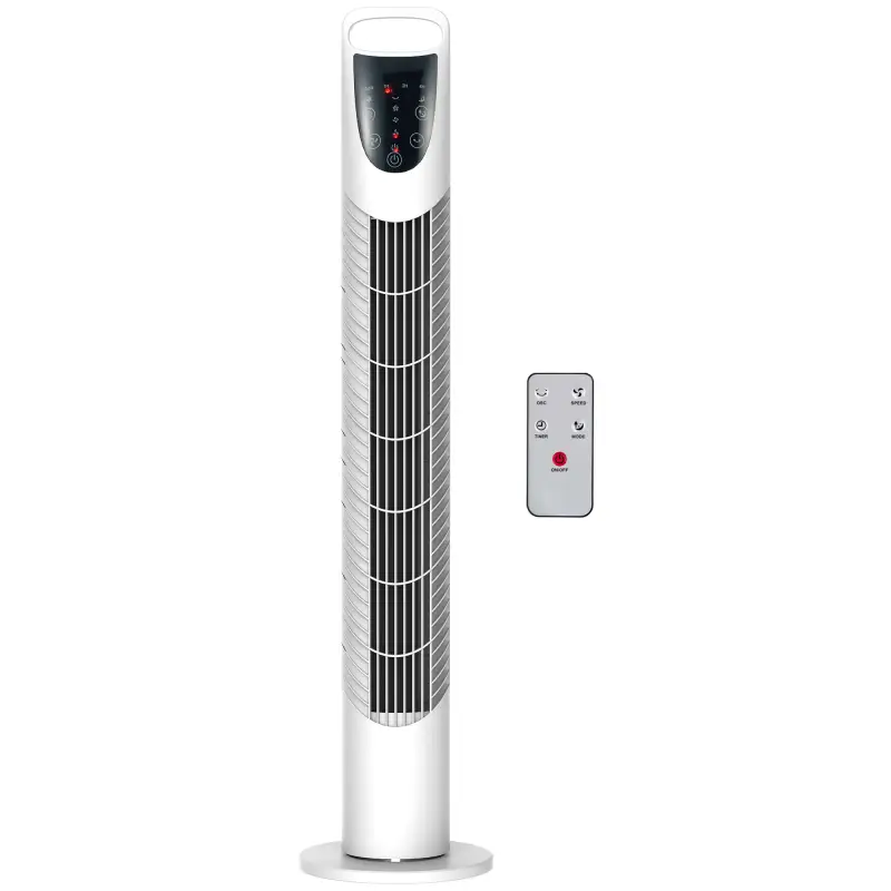 Ventilador de Torre Ventilador Vertical 40W con Mando a Distancia 3 Velocidades Temporizador 7,5h Ø18x78,5 cm Blanco