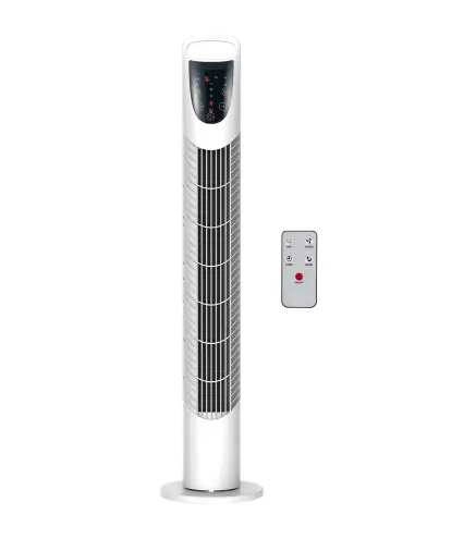 Ventilador de Torre Ventilador Vertical 40W con Mando a Distancia 3 Velocidades Temporizador 7,5h Ø18x78,5 cm Blanco