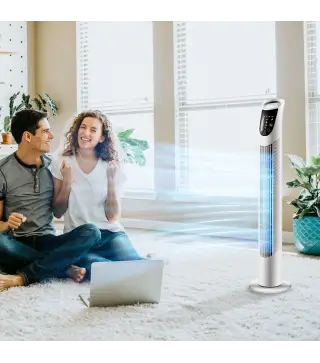 Ventilador de Torre Ventilador Vertical 40W con Mando a Distancia 3 Velocidades Temporizador 7,5h Ø18x78,5 cm Blanco