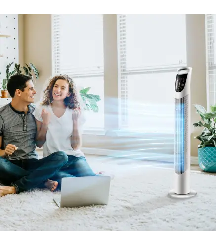 Ventilador de Torre Ventilador Vertical 40W con Mando a Distancia 3 Velocidades Temporizador 7,5h Ø18x78,5 cm Blanco