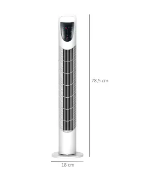 Ventilador de Torre Ventilador Vertical 40W con Mando a Distancia 3 Velocidades Temporizador 7,5h Ø18x78,5 cm Blanco