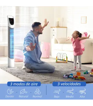 Ventilador de Torre Ventilador Vertical 40W con Mando a Distancia 3 Velocidades Temporizador 7,5h Ø18x78,5 cm Blanco