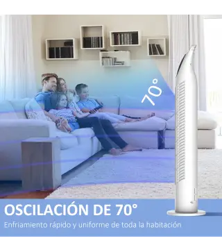 Ventilador de Torre Ventilador Vertical 40W con Mando a Distancia 3 Velocidades Temporizador 7,5h Ø18x78,5 cm Blanco