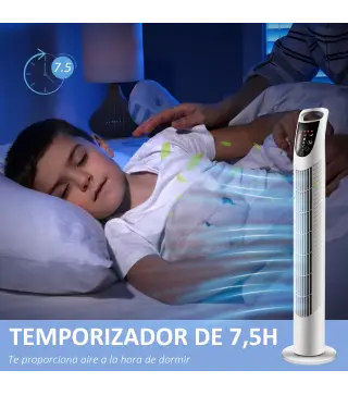 Ventilador de Torre Ventilador Vertical 40W con Mando a Distancia 3 Velocidades Temporizador 7,5h Ø18x78,5 cm Blanco