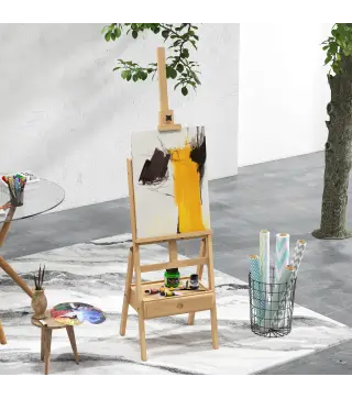 Caballete de Pintura Sostiene Lienzos hasta 92 cm Caballete de Madera Ajustable con Cajón 43,5x43x150-190 cm Natural