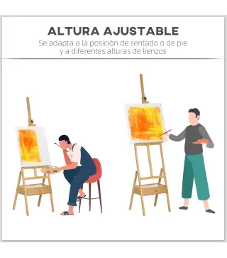 Caballete de Pintura Sostiene Lienzos hasta 92 cm Caballete de Madera Ajustable con Cajón 43,5x43x150-190 cm Natural