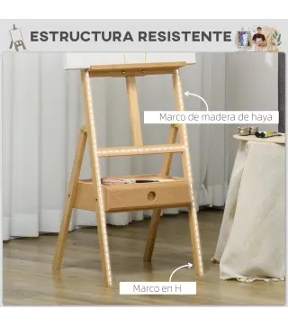 Caballete de Pintura Sostiene Lienzos hasta 92 cm Caballete de Madera Ajustable con Cajón 43,5x43x150-190 cm Natural