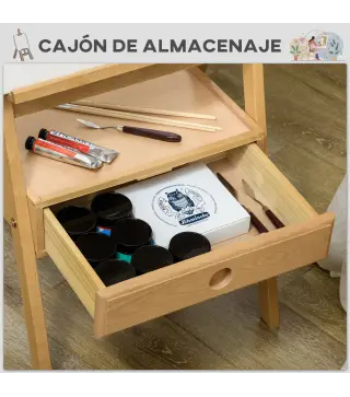 Caballete de Pintura Sostiene Lienzos hasta 92 cm Caballete de Madera Ajustable con Cajón 43,5x43x150-190 cm Natural