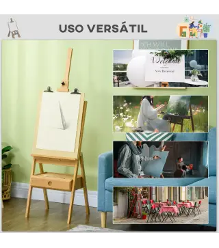 Caballete de Pintura Sostiene Lienzos hasta 92 cm Caballete de Madera Ajustable con Cajón 43,5x43x150-190 cm Natural