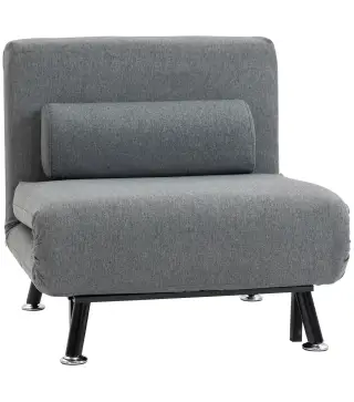 Sofá Cama Individual Plegable con Respaldo Ajustable de 5 Niveles Cojín y Tapizado de Lino Sintético 75x70x75 cm Gris