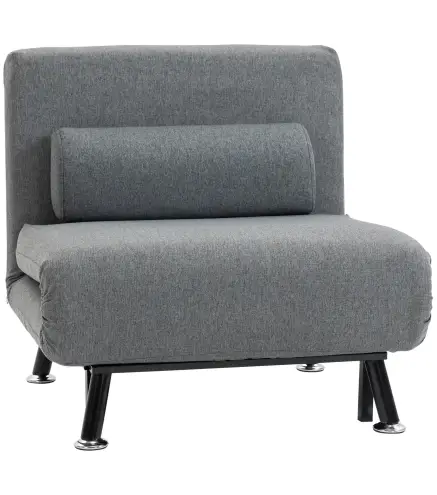 Sofá Cama Individual Plegable con Respaldo Ajustable de 5 Niveles Cojín y Tapizado de Lino Sintético 75x70x75 cm Gris