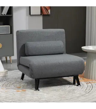 Sofá Cama Individual Plegable con Respaldo Ajustable de 5 Niveles Cojín y Tapizado de Lino Sintético 75x70x75 cm Gris