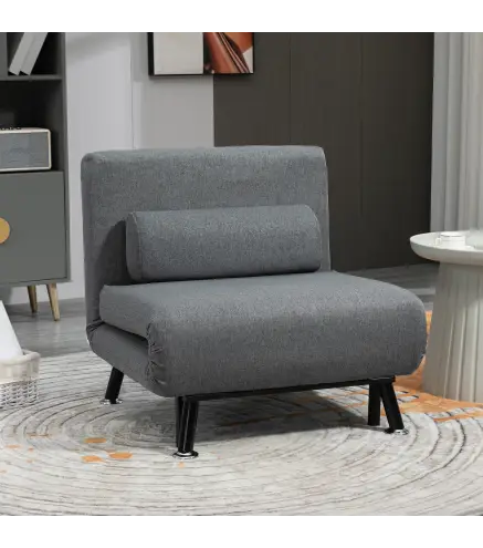 Sofá Cama Individual Plegable con Respaldo Ajustable de 5 Niveles Cojín y Tapizado de Lino Sintético 75x70x75 cm Gris