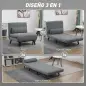 Sofá Cama Individual Plegable con Respaldo Ajustable de 5 Niveles Cojín y Tapizado de Lino Sintético 75x70x75 cm Gris