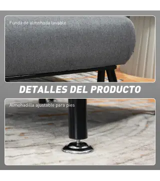 Sofá Cama Individual Plegable con Respaldo Ajustable de 5 Niveles Cojín y Tapizado de Lino Sintético 75x70x75 cm Gris