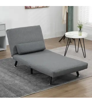 Sofá Cama Individual Plegable con Respaldo Ajustable de 5 Niveles Cojín y Tapizado de Lino Sintético 75x70x75 cm Gris