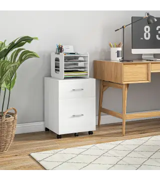 Cajonera de Escritorio con 2 Cajones Ruedas Archivador Móvil para Archivos A4 o Cartas 39,5x39x58,5 cm Blanco