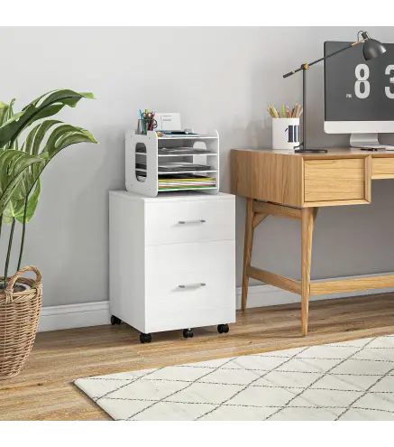 Cajonera de Escritorio con 2 Cajones Ruedas Archivador Móvil para Archivos A4 o Cartas 39,5x39x58,5 cm Blanco