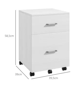 Cajonera de Escritorio con 2 Cajones Ruedas Archivador Móvil para Archivos A4 o Cartas 39,5x39x58,5 cm Blanco