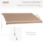 Toldo para Balcón 350x250 cm con Manivela de Metal Impermeable y Anti-UV para Jardín Terraza Ventanas Marrón