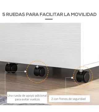 Cajonera de Escritorio con 2 Cajones Ruedas Archivador Móvil para Archivos A4 o Cartas 39,5x39x58,5 cm Blanco