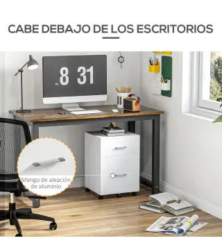 Cajonera de Escritorio con 2 Cajones Ruedas Archivador Móvil para Archivos A4 o Cartas 39,5x39x58,5 cm Blanco