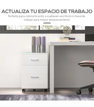 Cajonera de Escritorio con 2 Cajones Ruedas Archivador Móvil para Archivos A4 o Cartas 39,5x39x58,5 cm Blanco