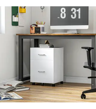 Cajonera de Escritorio con 2 Cajones Ruedas Archivador Móvil para Archivos A4 o Cartas 39,5x39x58,5 cm Blanco