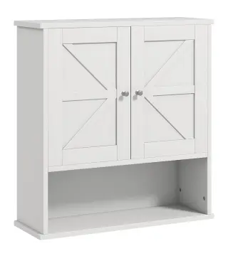 Armario de Baño de Pared Mueble de Baño Colgar Rústico con Compartimento Estante Ajustable 2 Puertas Blanco