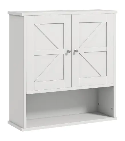 Armario de Baño de Pared Mueble de Baño Colgar Rústico con Compartimento Estante Ajustable 2 Puertas Blanco