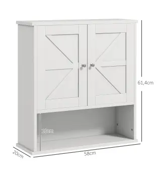 Armario de Baño de Pared Mueble de Baño Colgar Rústico con Compartimento Estante Ajustable 2 Puertas Blanco