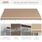 Toldo para Balcón 350x250 cm con Manivela de Metal Impermeable y Anti-UV para Jardín Terraza Ventanas Marrón