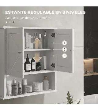 Armario de Baño de Pared Mueble de Baño Colgar Rústico con Compartimento Estante Ajustable 2 Puertas Blanco