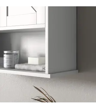 Armario de Baño de Pared Mueble de Baño Colgar Rústico con Compartimento Estante Ajustable 2 Puertas Blanco