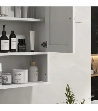 Armario de Baño de Pared Mueble de Baño Colgar Rústico con Compartimento Estante Ajustable 2 Puertas Blanco