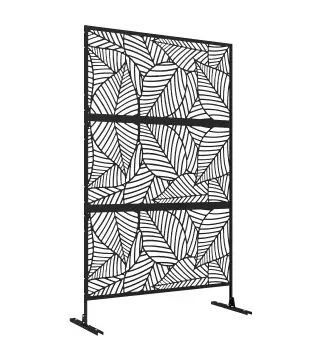 Biombo de 3 Paneles 122x198 cm Biombo Separador de Ambientes con Soporte Diseño de Hojas Grandes Negro