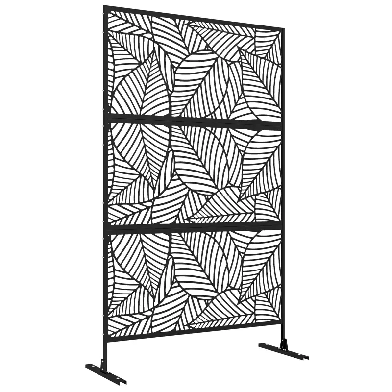 Biombo de 3 Paneles 122x198 cm Biombo Separador de Ambientes con Soporte Diseño de Hojas Grandes Negro