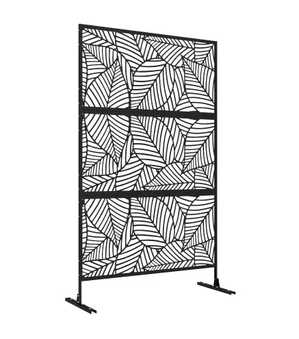 Biombo de 3 Paneles 122x198 cm Biombo Separador de Ambientes con Soporte Diseño de Hojas Grandes Negro