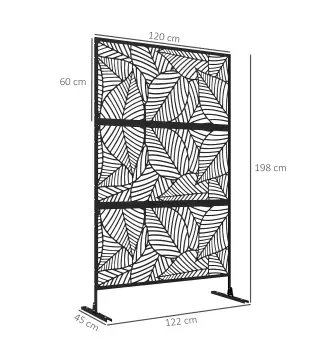 Biombo de 3 Paneles 122x198 cm Biombo Separador de Ambientes con Soporte Diseño de Hojas Grandes Negro