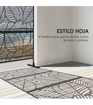 Biombo de 3 Paneles 122x198 cm Biombo Separador de Ambientes con Soporte Diseño de Hojas Grandes Negro