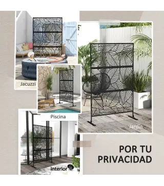 Biombo de 3 Paneles 122x198 cm Biombo Separador de Ambientes con Soporte Diseño de Hojas Grandes Negro