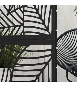 Biombo de 3 Paneles 122x198 cm Biombo Separador de Ambientes con Soporte Diseño de Hojas Grandes Negro