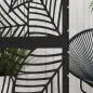 Biombo de 3 Paneles 122x198 cm Biombo Separador de Ambientes con Soporte Diseño de Hojas Grandes Negro