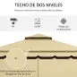 Cenador de Jardín 370x300x275 cm con 4 Cortinas Laterales 4 Mosquiteras Doble Techo Impermeable y Anti-UV Beige