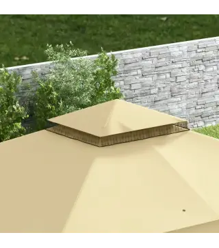 Cenador de Jardín 370x300x275 cm con 4 Cortinas Laterales 4 Mosquiteras Doble Techo Impermeable y Anti-UV Beige