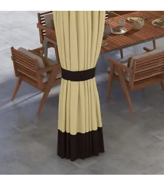 Cenador de Jardín 370x300x275 cm con 4 Cortinas Laterales 4 Mosquiteras Doble Techo Impermeable y Anti-UV Beige