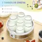 Máquina de Yogur con 7 Tarros de Cristal de 180 ml Termostato Ajustable Temporizador y Pantalla LED 24x24x13 cm Blanco
