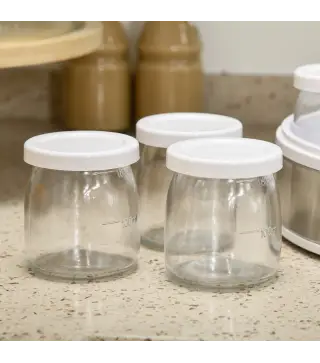 Máquina de Yogur con 7 Tarros de Cristal de 180 ml Termostato Ajustable Temporizador y Pantalla LED 24x24x13 cm Blanco